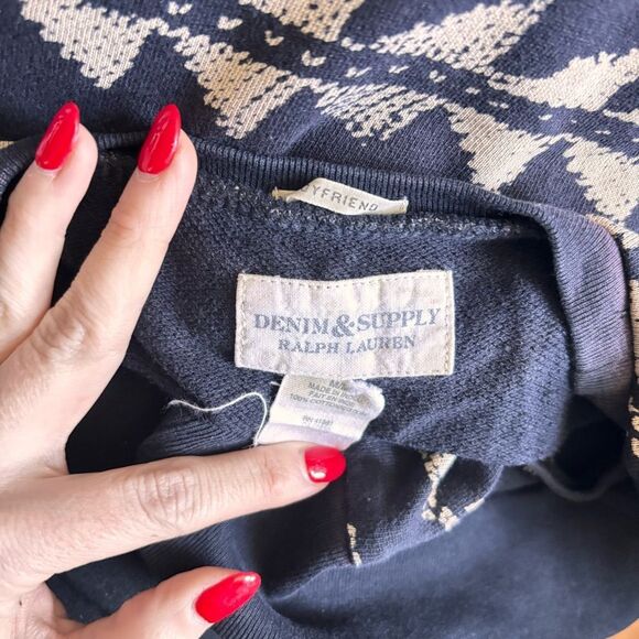 DENIM & SUPPLY Ralph Lauren Womens M Blue Cream Aztec Bohemian Sweatshirt Cotton - Picture 6 of 6